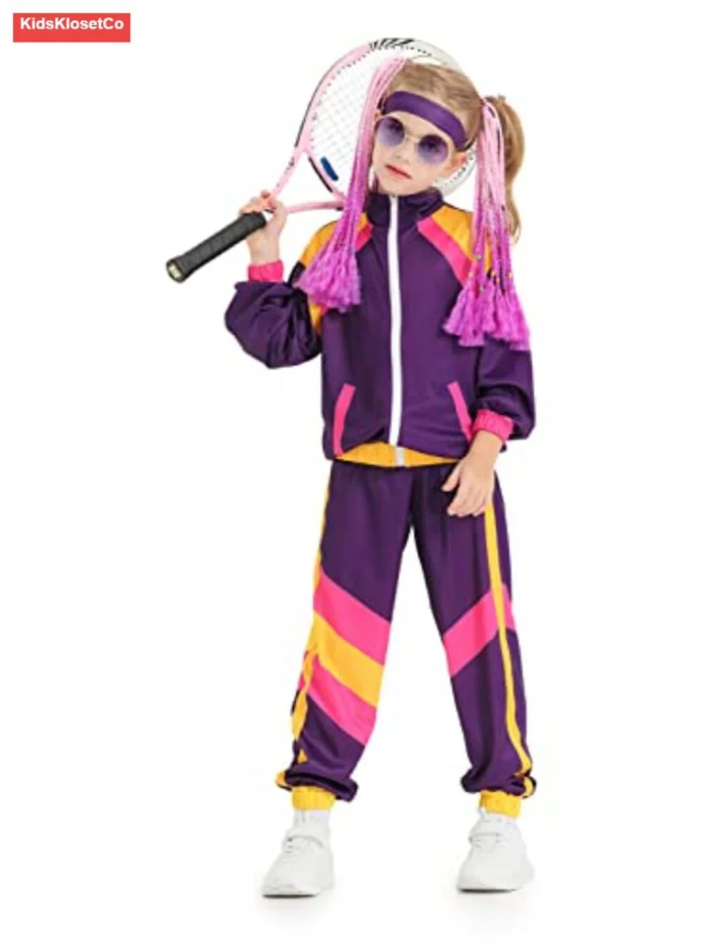 80s Hip Hop Tracksuit Set for Kids with Headband Long Sleeve Jacket and Pants